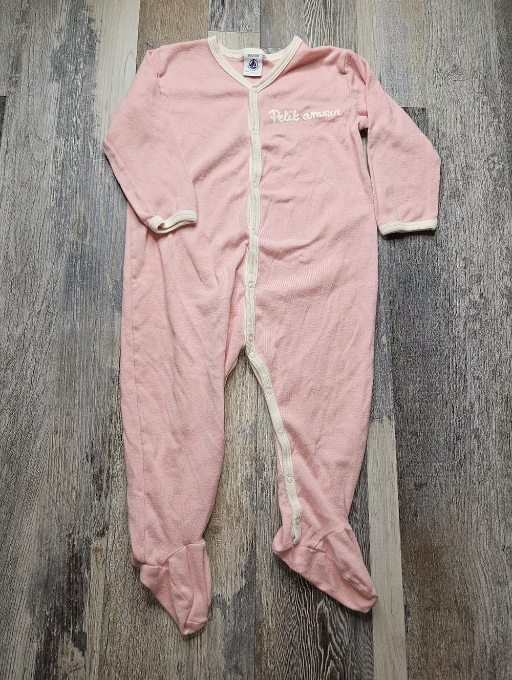 Petit Bateau 18 Months Snap Front Footie Dusty Pink